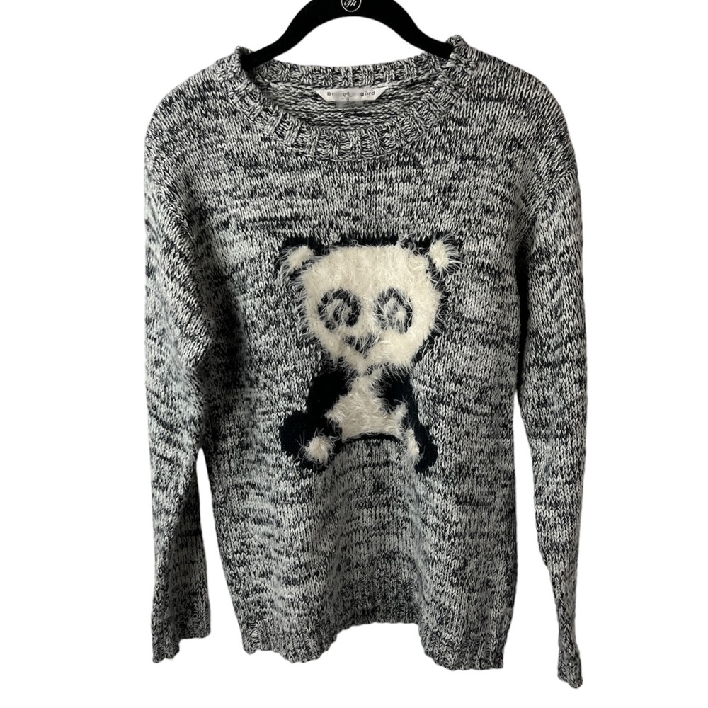 Bianca Nygard Sweater Women's Small 6-8 Black White Panda Bear Fuzzy